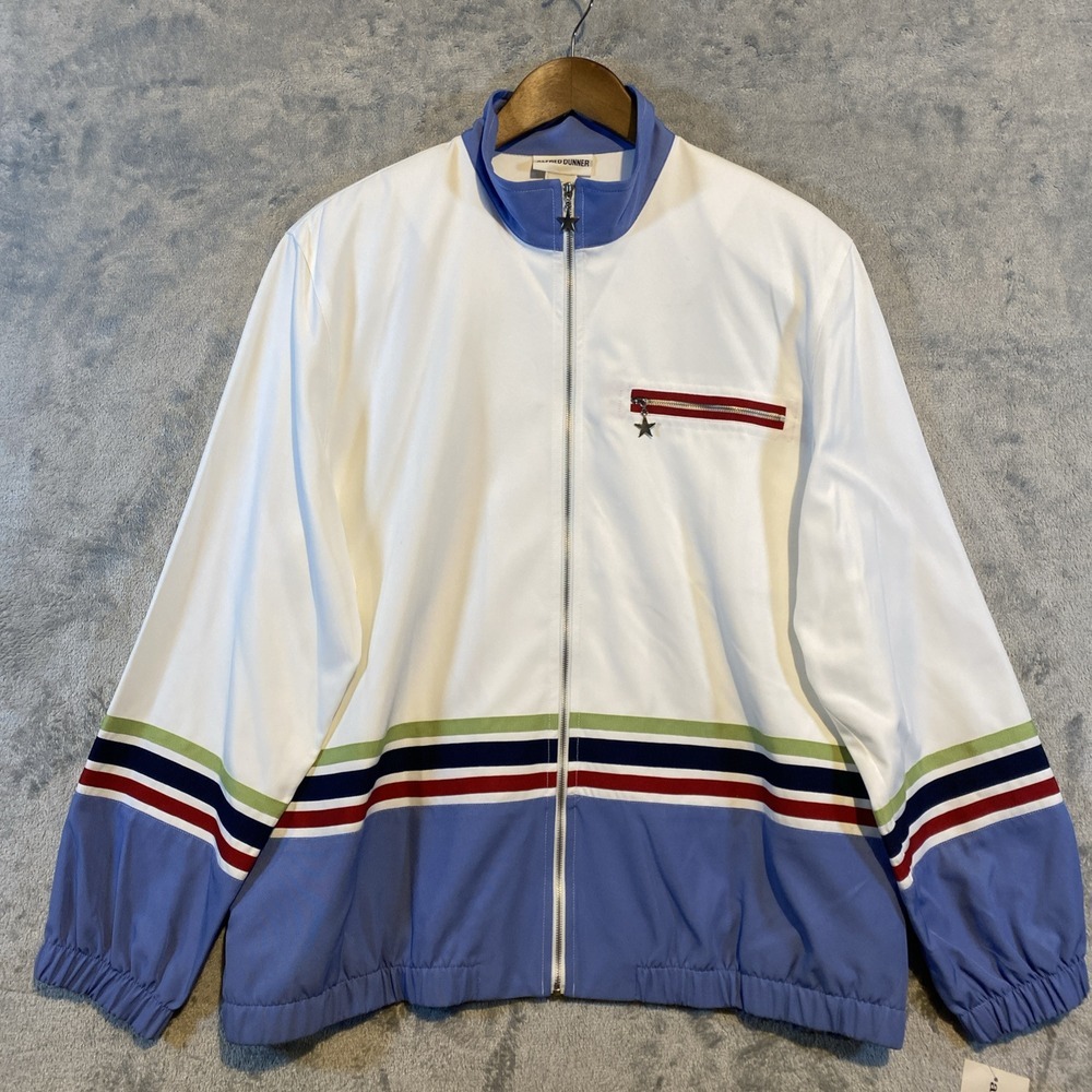 Women's Windbreaker Jacket Sz 16 Stripes Stars Colorful‎ Coastal Preppy Classic
